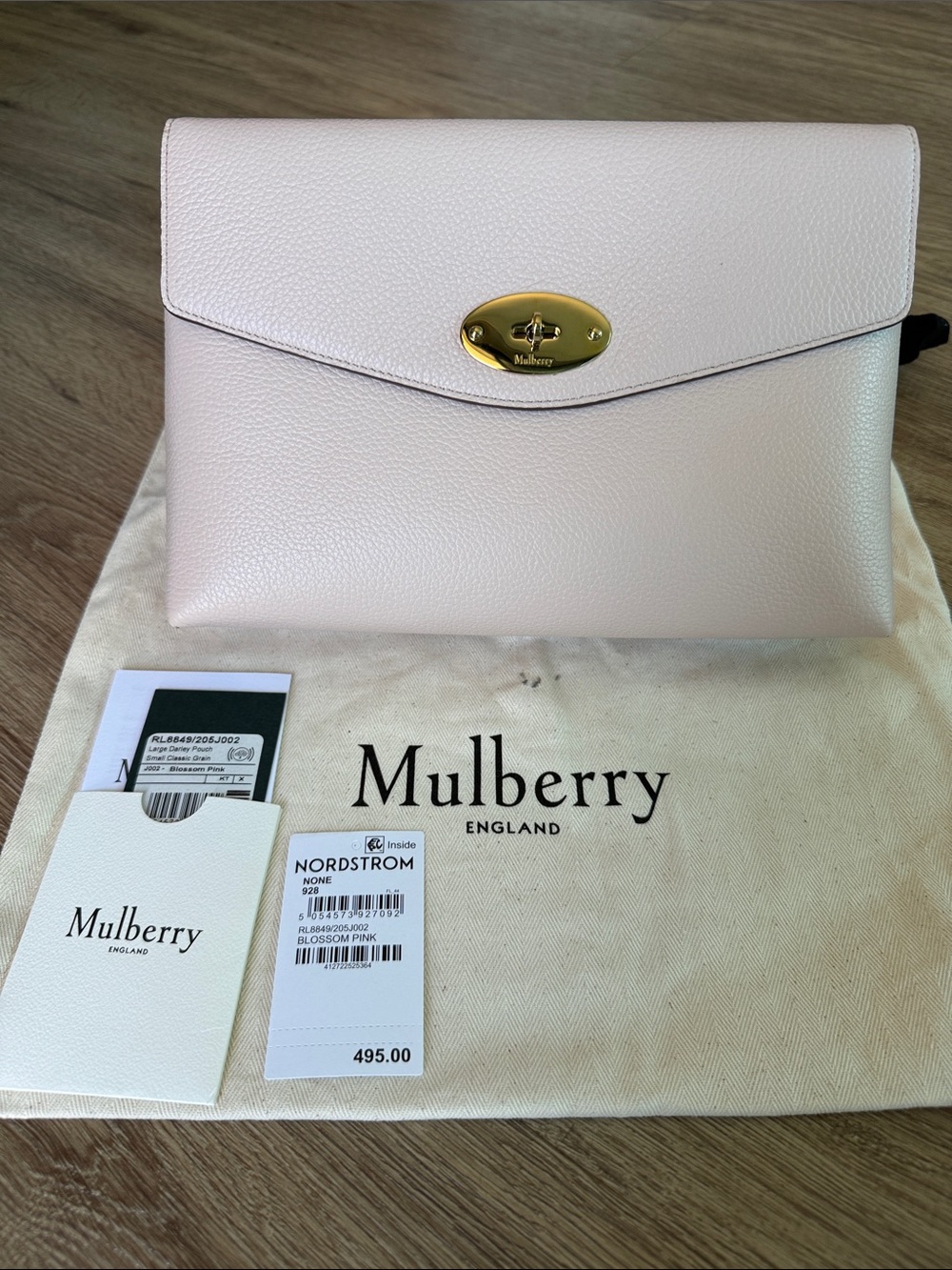 Mulberry Large Darley Pouch, Classic Grain in Blossom Pink! Mint!